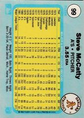 Back Of Card | Steve McCatty Baseball Cards 1982 Fleer
