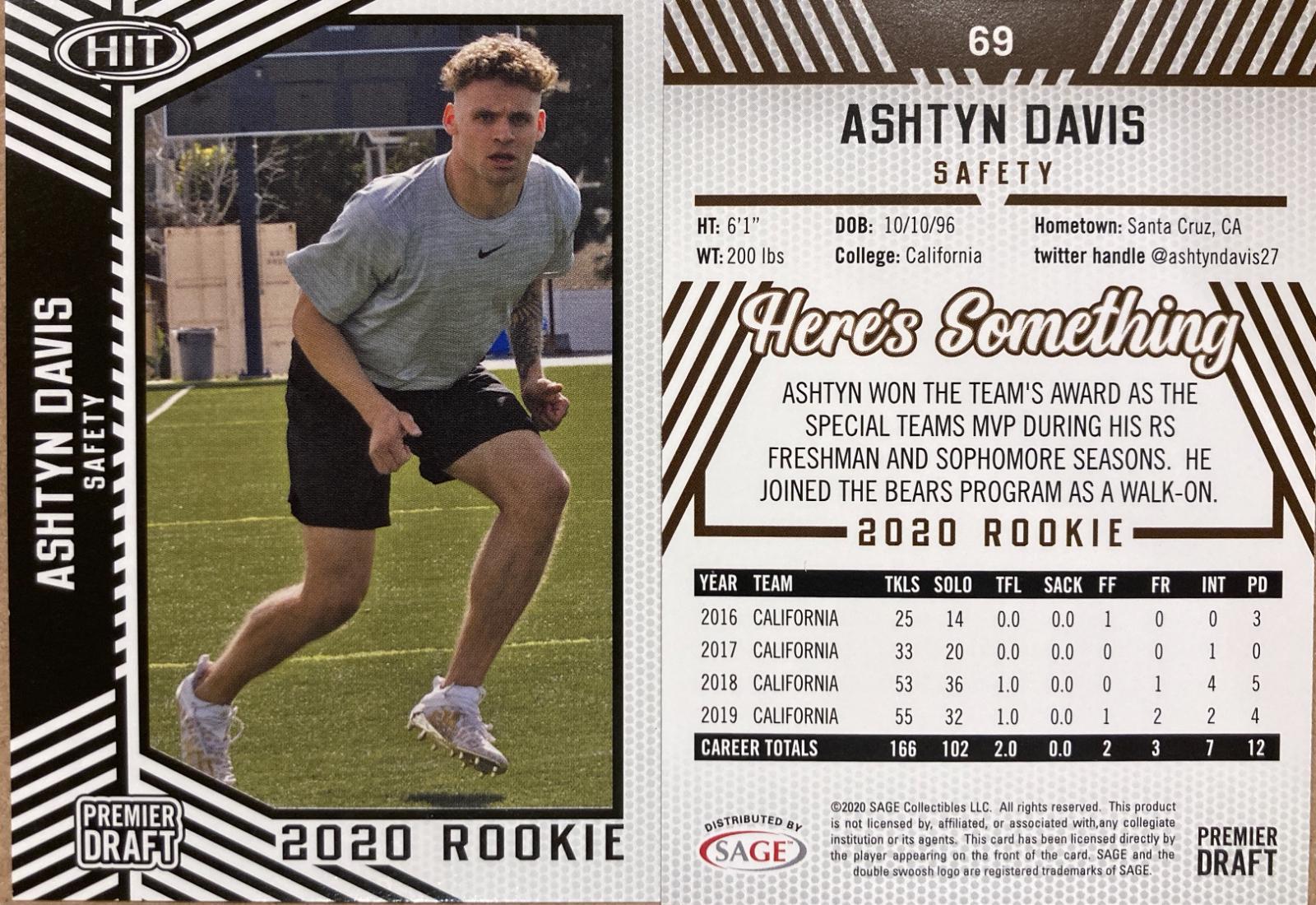 Ashtyn Davis #69 Football Cards 2020 Sage Hit