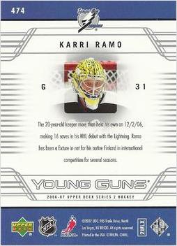 Karri Ramo #474 Prices [Rookie] | 2006 Upper Deck | Hockey Cards