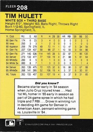 Tim Hulett, Standard, back