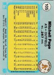 Back Of Card | Mitchell Page Baseball Cards 1982 Fleer