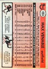 Back Of Card | Max Venable Baseball Cards 1981 Topps