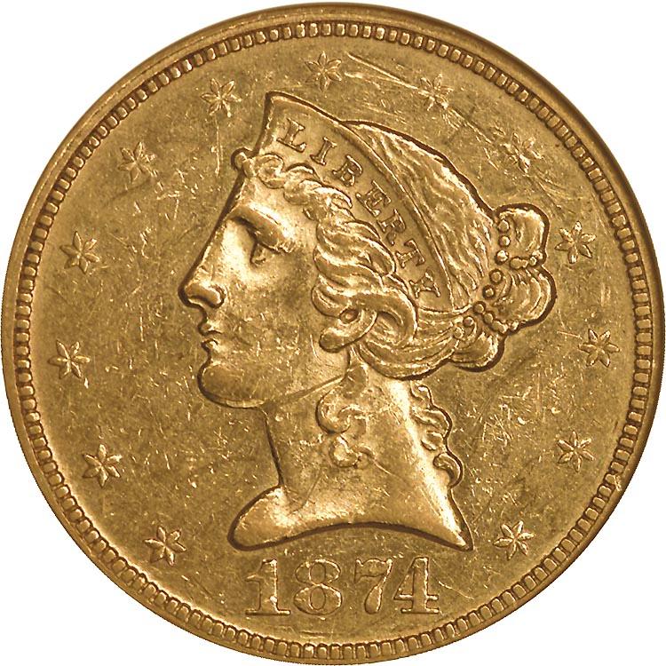 1874 Coins Liberty Head Half Eagle