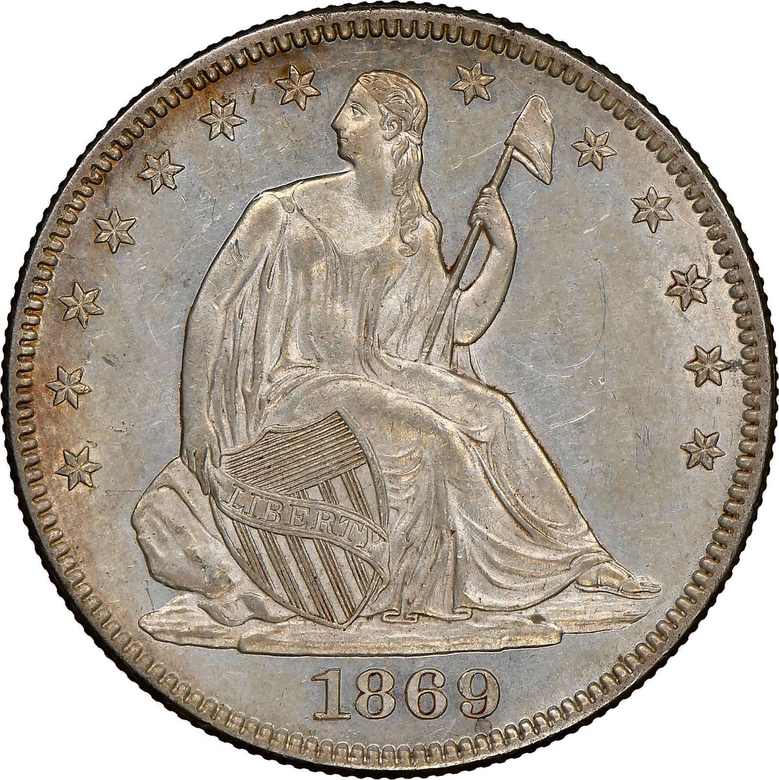 1869 Coins Seated Liberty Half Dollar