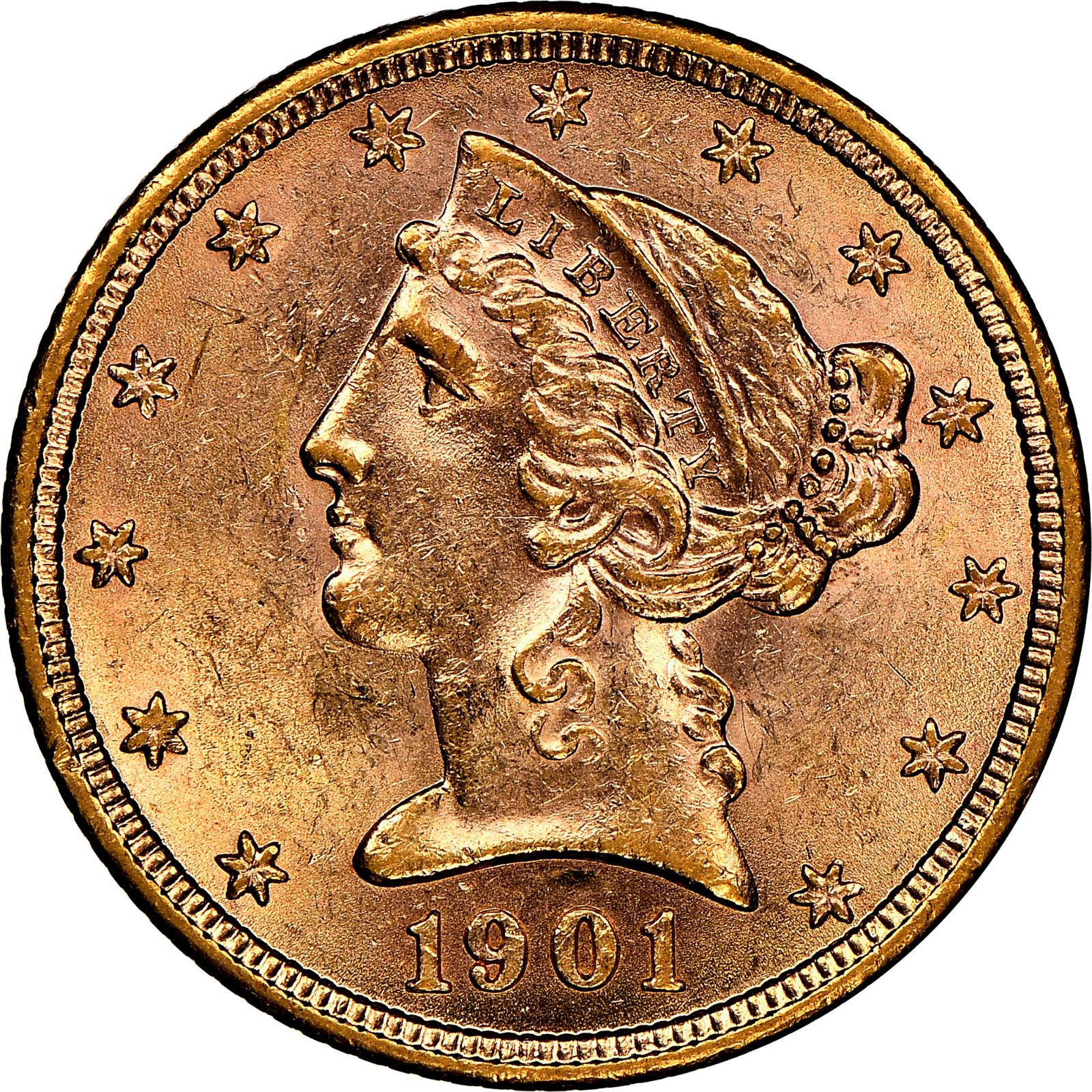 1901 Coins Liberty Head Half Eagle
