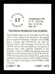 Back | Thomas Paciorek Baseball Cards 1975 SSPC