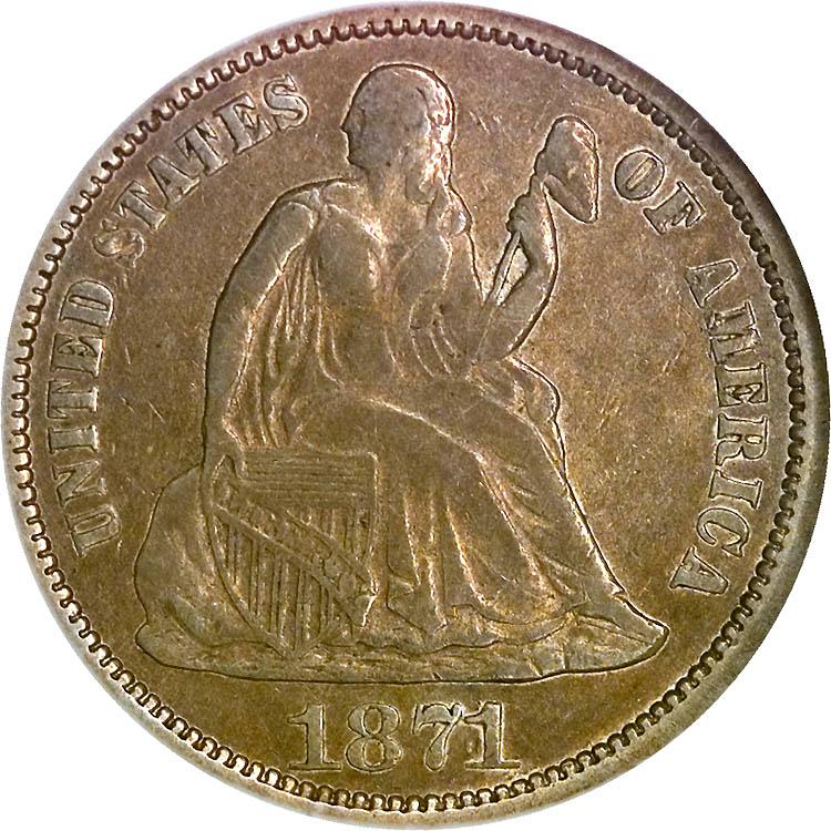 1871 CC Coins Seated Liberty Dime
