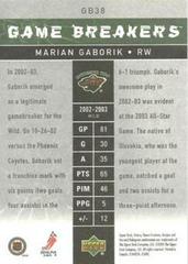 Back Of Card | Marian Gaborik Hockey Cards 2003 Upper Deck Victory Game Breakers
