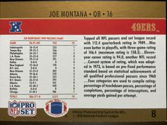 Back | Joe Montana Football Cards 1990 Pro Set