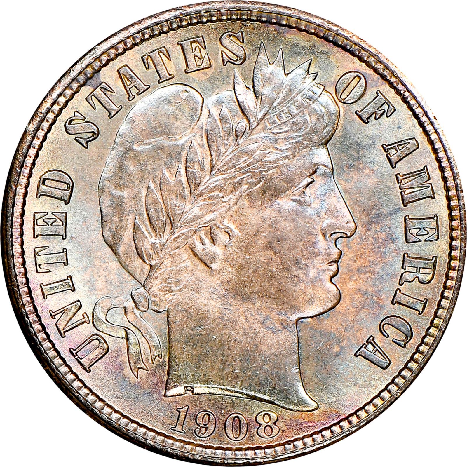 1908 S Coins Barber Dime