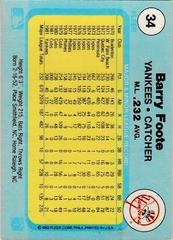 Back Of Card | Barry Foote Baseball Cards 1982 Fleer
