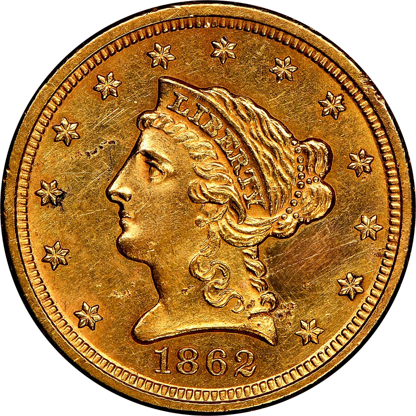 1862 S Coins Liberty Head Quarter Eagle