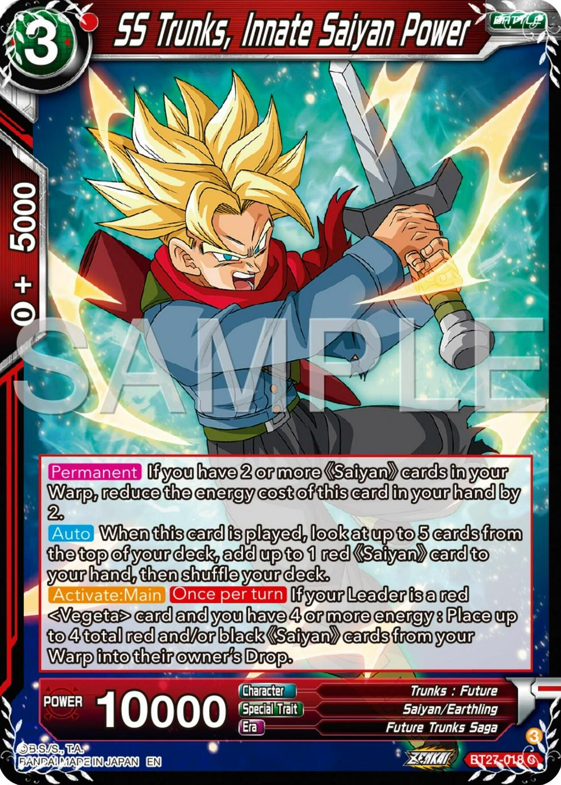 SS Trunks, Innate Saiyan Power BT27-018 Dragon Ball Super: History of Z