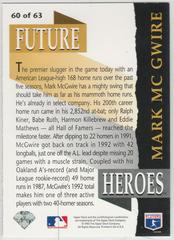 Back Image | Mark McGwire Baseball Cards 1993 Upper Deck Future Heroes
