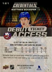 Back | Matthew Schaefer Hockey Cards 2025 Upper Deck Credentials
