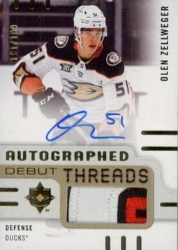 Olen Zellweger #ADT-OZ 2024 Ultimate Collection Autograph Debut Threads Hockey