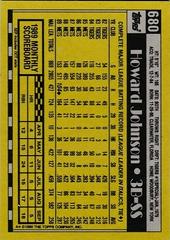 Back Of Card | Howard Johnson Baseball Cards 1990 Topps