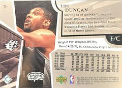 Back | Tim Duncan Basketball Cards 2003 Spx