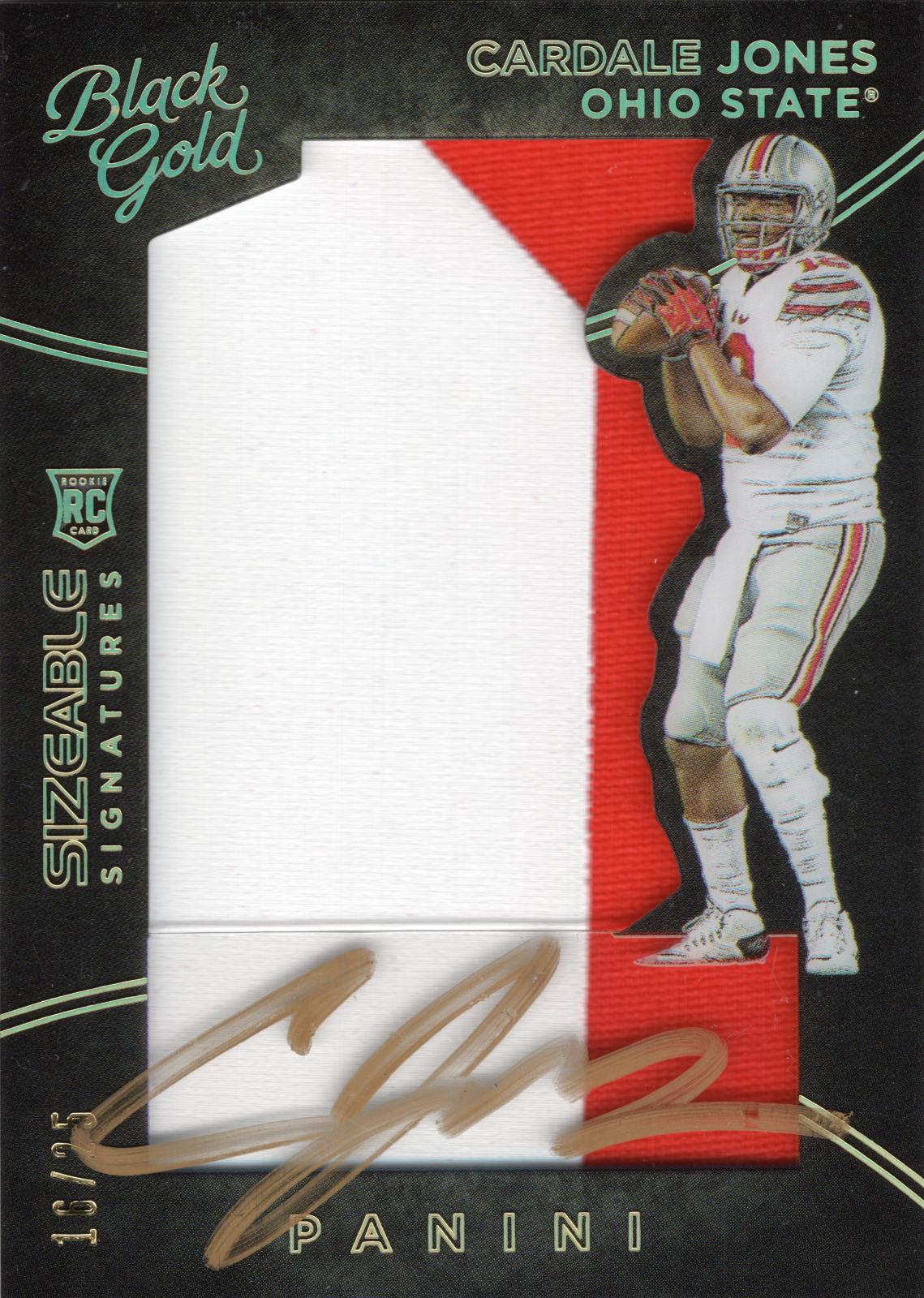 Cardale Jones #9 Football Cards 2016 Panini Black Gold Sizeable Signatures Jersey