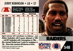 Back Of Card | Jerry Robinson Football Cards 1991 Pro Set