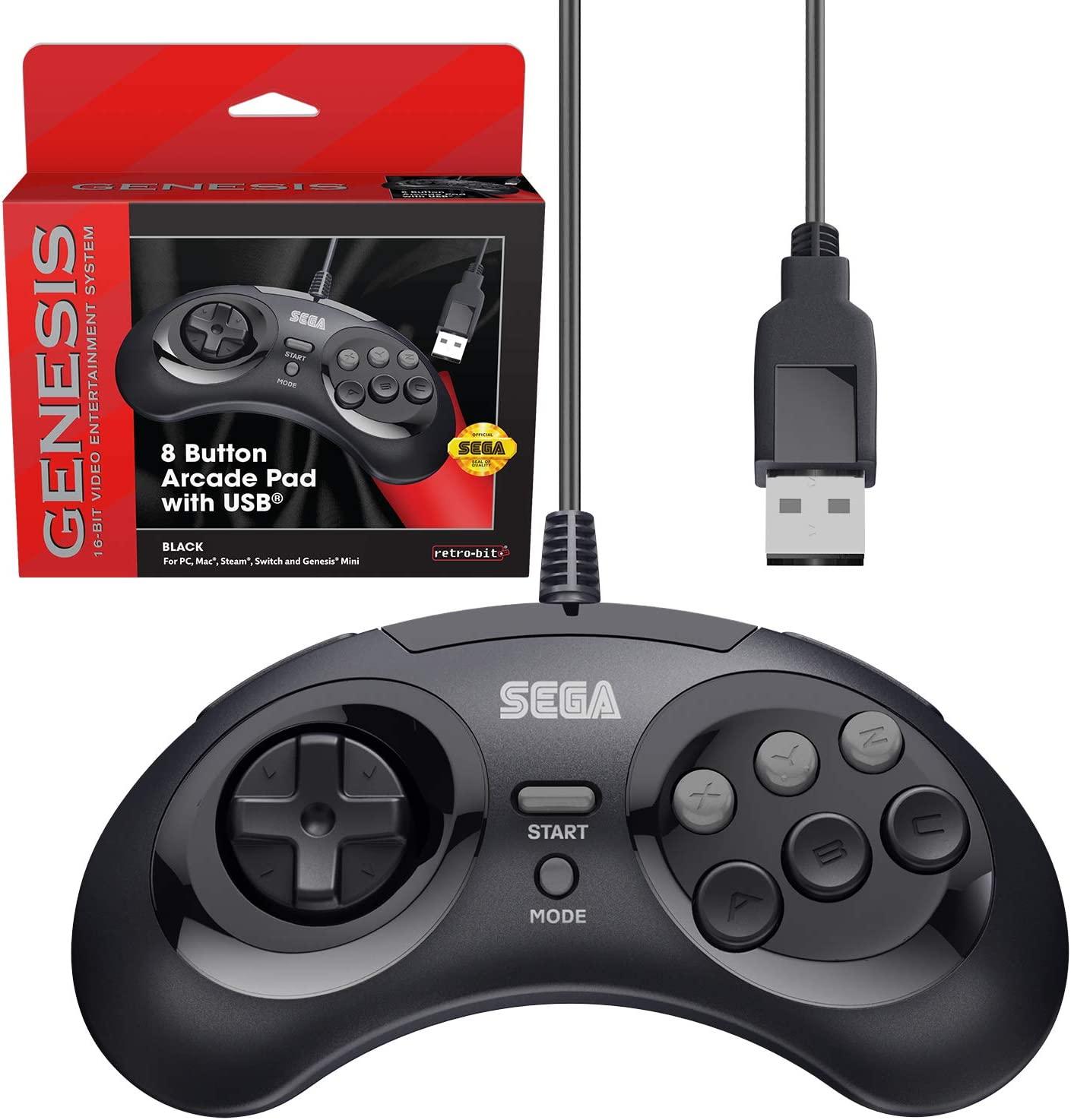 Retro-Bit Sega 8-Button Arcade Pad USB Controller Nintendo Switch