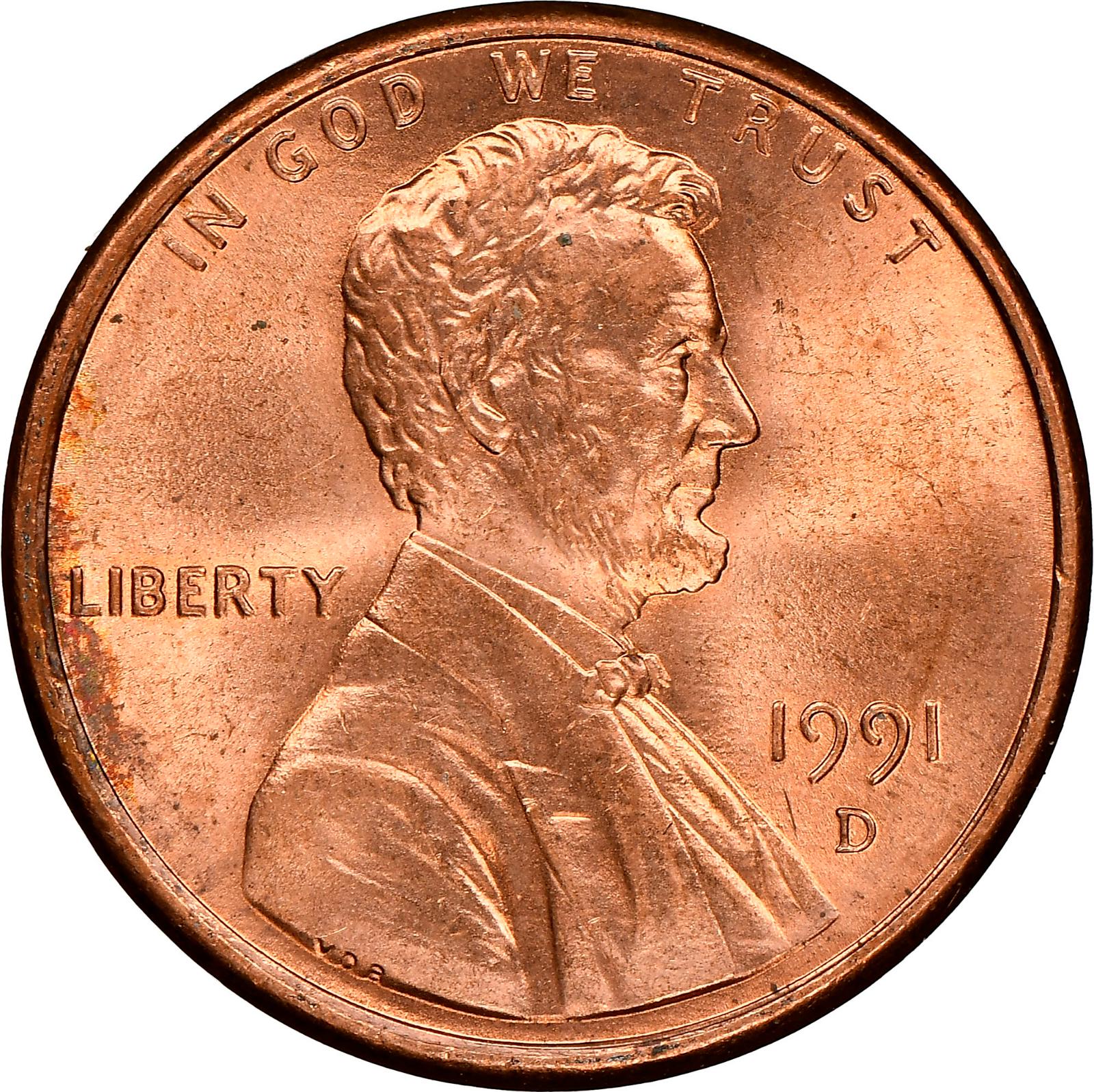 1991 D Coins Lincoln Memorial Penny