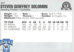 Steven Solomon Back | Steven Solomon Baseball Cards 1995 Team Set