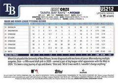 Back Of Card | Eric Orze Baseball Cards 2025 Topps Update