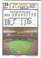 Back Of Card | Art Howe Baseball Cards 1992 Topps