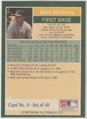 Mark McGwire #9 | Mark McGwire Baseball Cards 1990 Starline