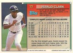 Back Of Card | Jerald Clark Baseball Cards 1994 Topps