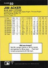 Back Of Card | Jim Acker Baseball Cards 1986 Fleer