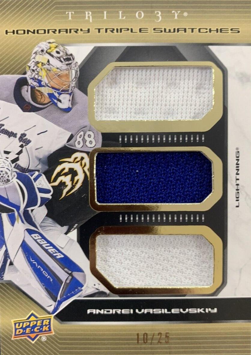 Andrei Vasilevskiy #HTS-AV Hockey Cards 2023 Upper Deck Trilogy Honorary Triple Swatches