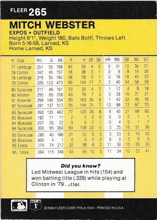 Mitch Webster, Standard, back