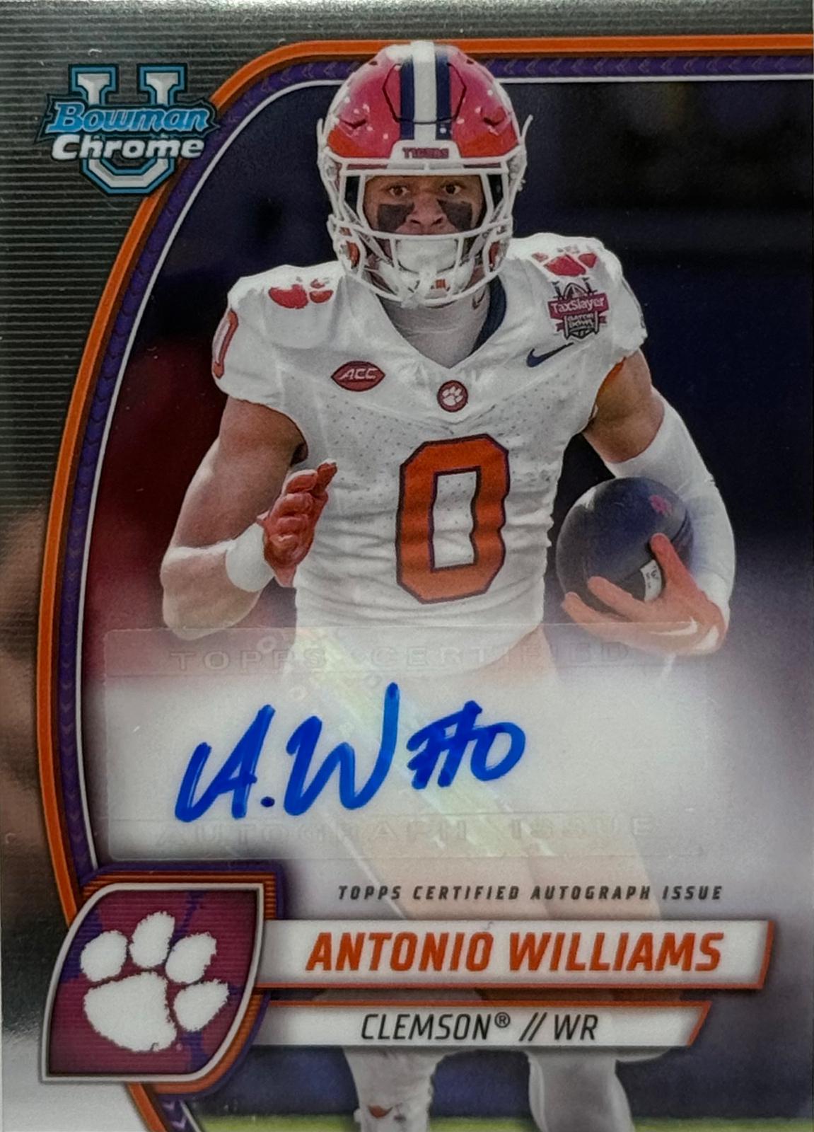 Antonio Williams #PA-AWI Football Cards 2024 Bowman Chrome University Prospect Autograph