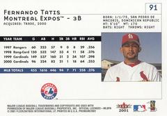 Back Of Card Fernando Tatis 91 | Fernando Tatis Baseball Cards 2001 Fleer Premium