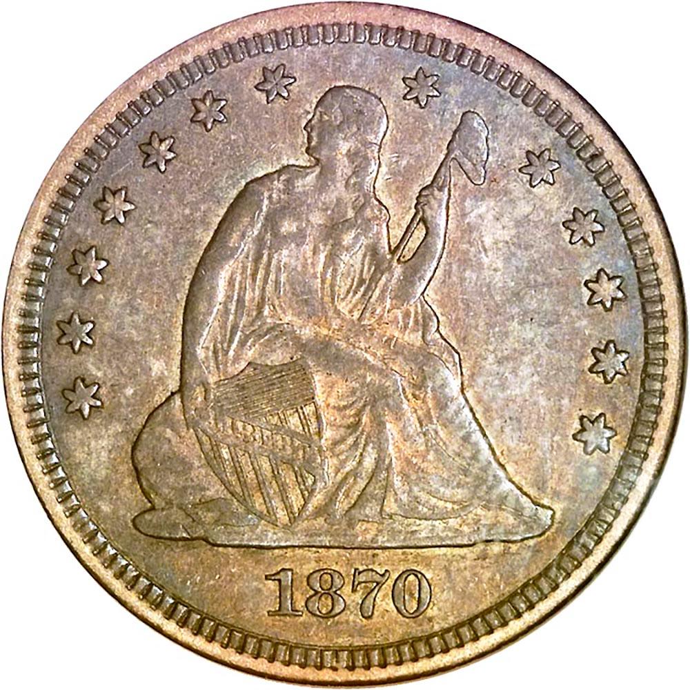 1870 CC Coins Seated Liberty Quarter