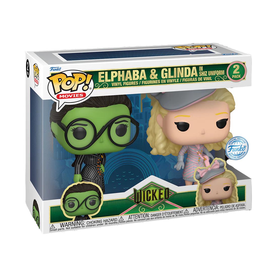Elphaba & Glinda In Shiz Uniform Wicked Funko Pop Special Edition exclusive box and figure