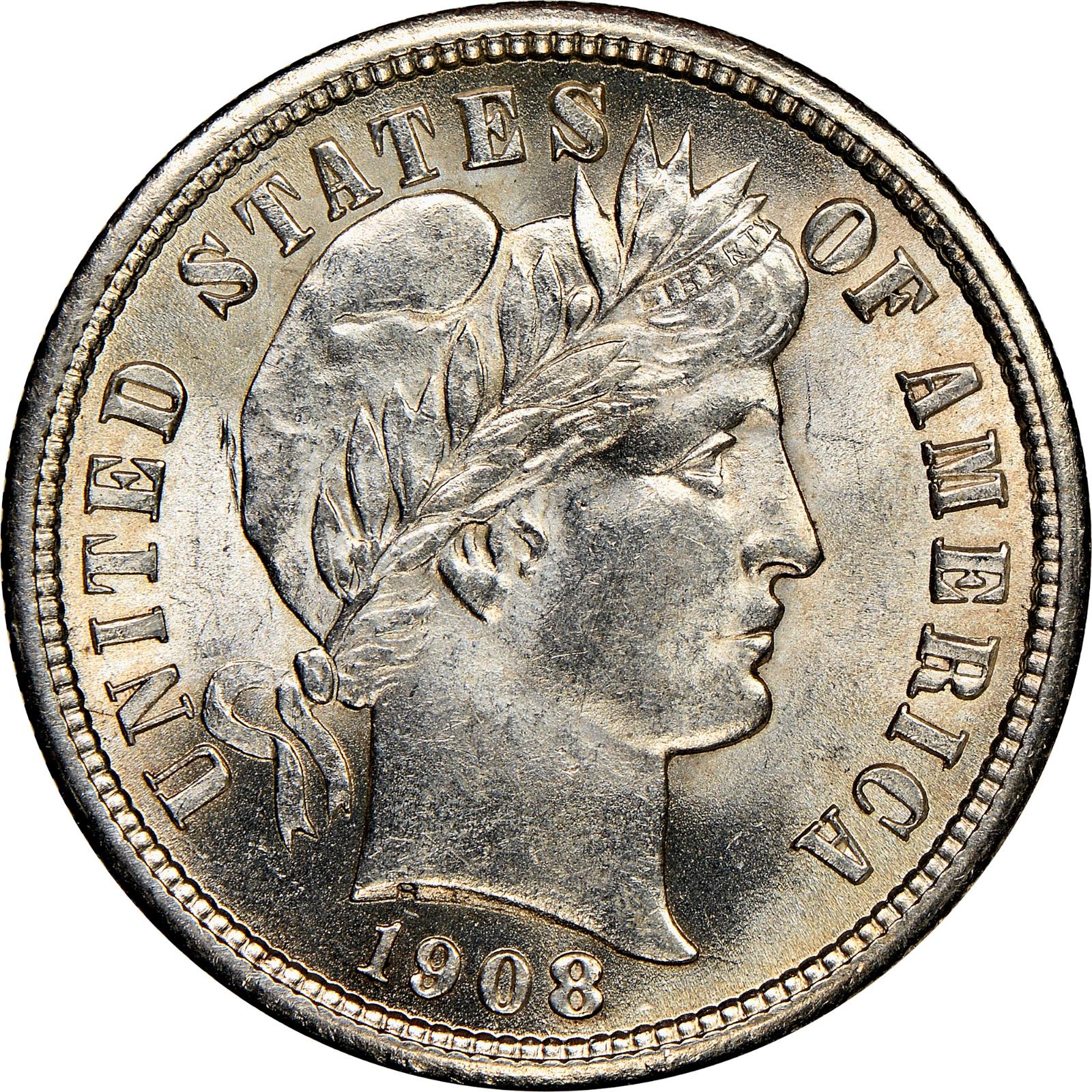 1908 Coins Barber Dime