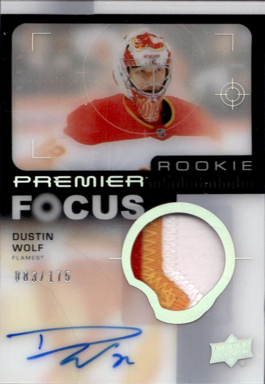Dustin Wolf #PFR-DW Hockey Cards 2023 Upper Deck Premier Focus Auto Patch Rookie