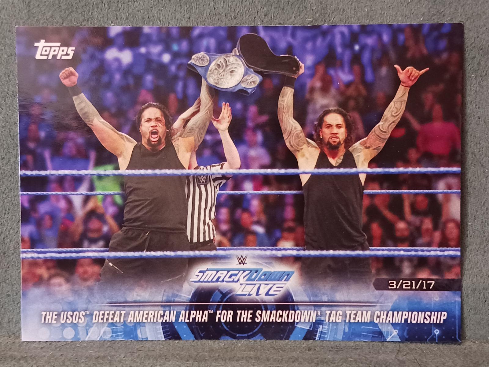The Usos Defeat American Alpha for the SmackDown Tag Team Championship #75 Wrestling Cards 2018 Topps WWE Road To Wrestlemania