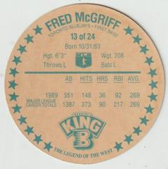Reverse | Fred McGriff Baseball Cards 1990 King B Discs