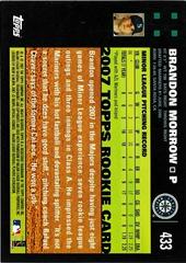 Back Of Card | Brandon Morrow Baseball Cards 2007 Topps