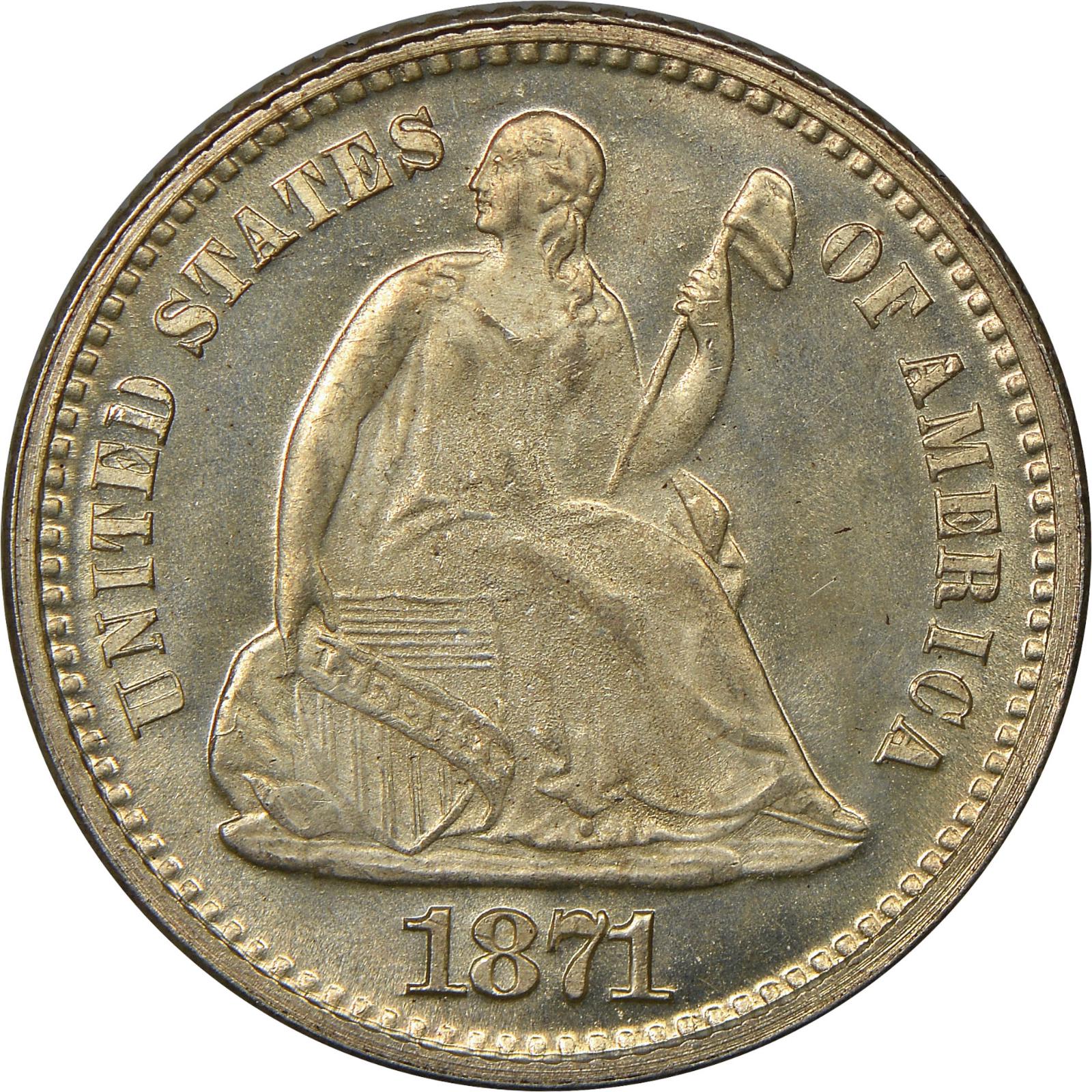 1871 S Coins Seated Liberty Half Dime