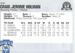 Craig Holman Back | Craig Holman Baseball Cards 1995 Team Set