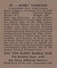 Back | Bobby Thomson Baseball Cards 1948 Bowman