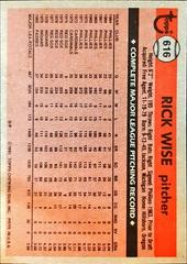 Back Of Card | Rick Wise Baseball Cards 1981 Topps