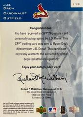 Back | J.D. Drew Baseball Cards 1999 Spx