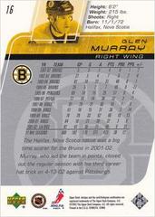 Back Of Card | Glen Murray Hockey Cards 2002 Upper Deck