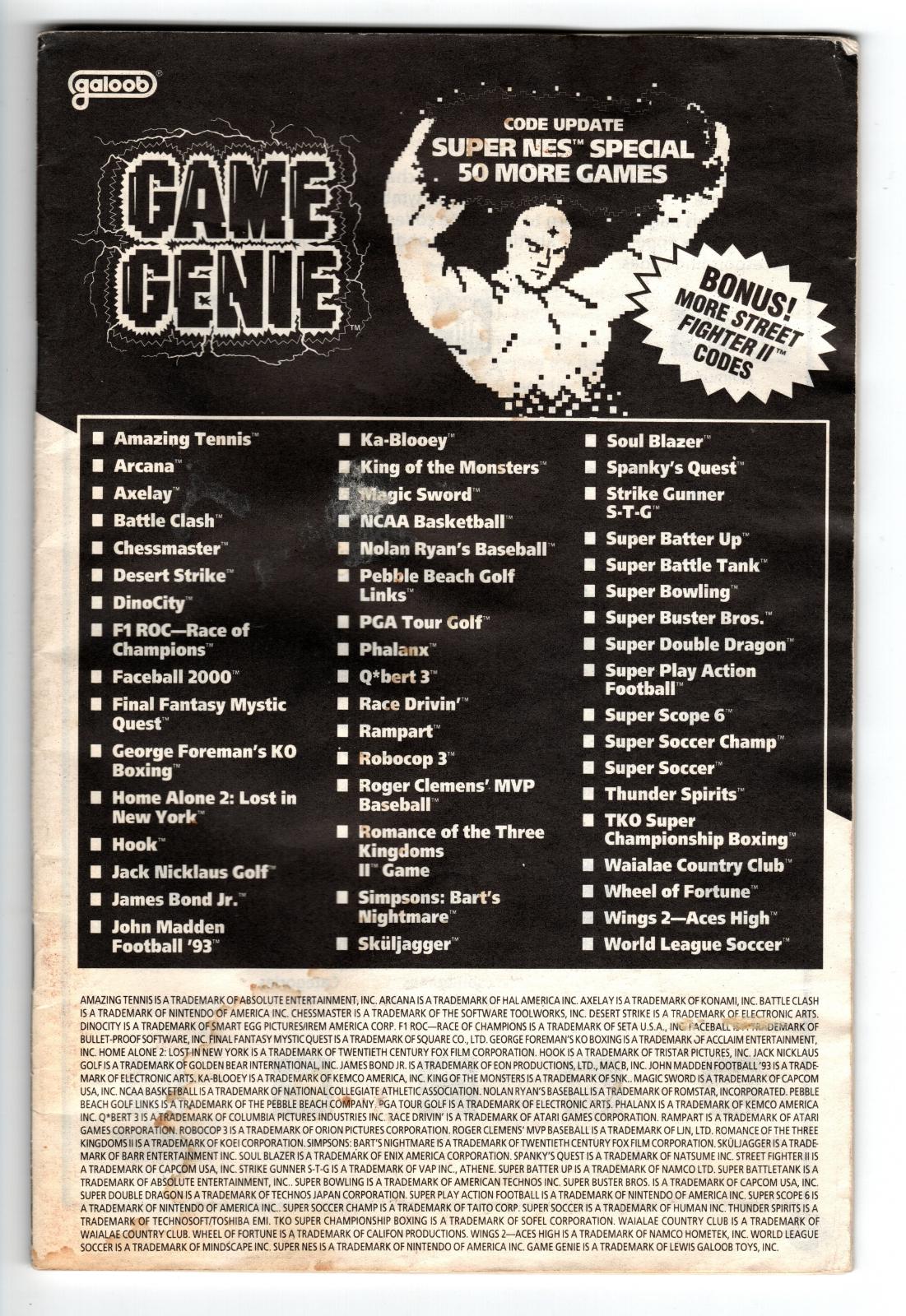 Super NES Game Genie Code Update Manual: Special 50 More Games Super Nintendo
